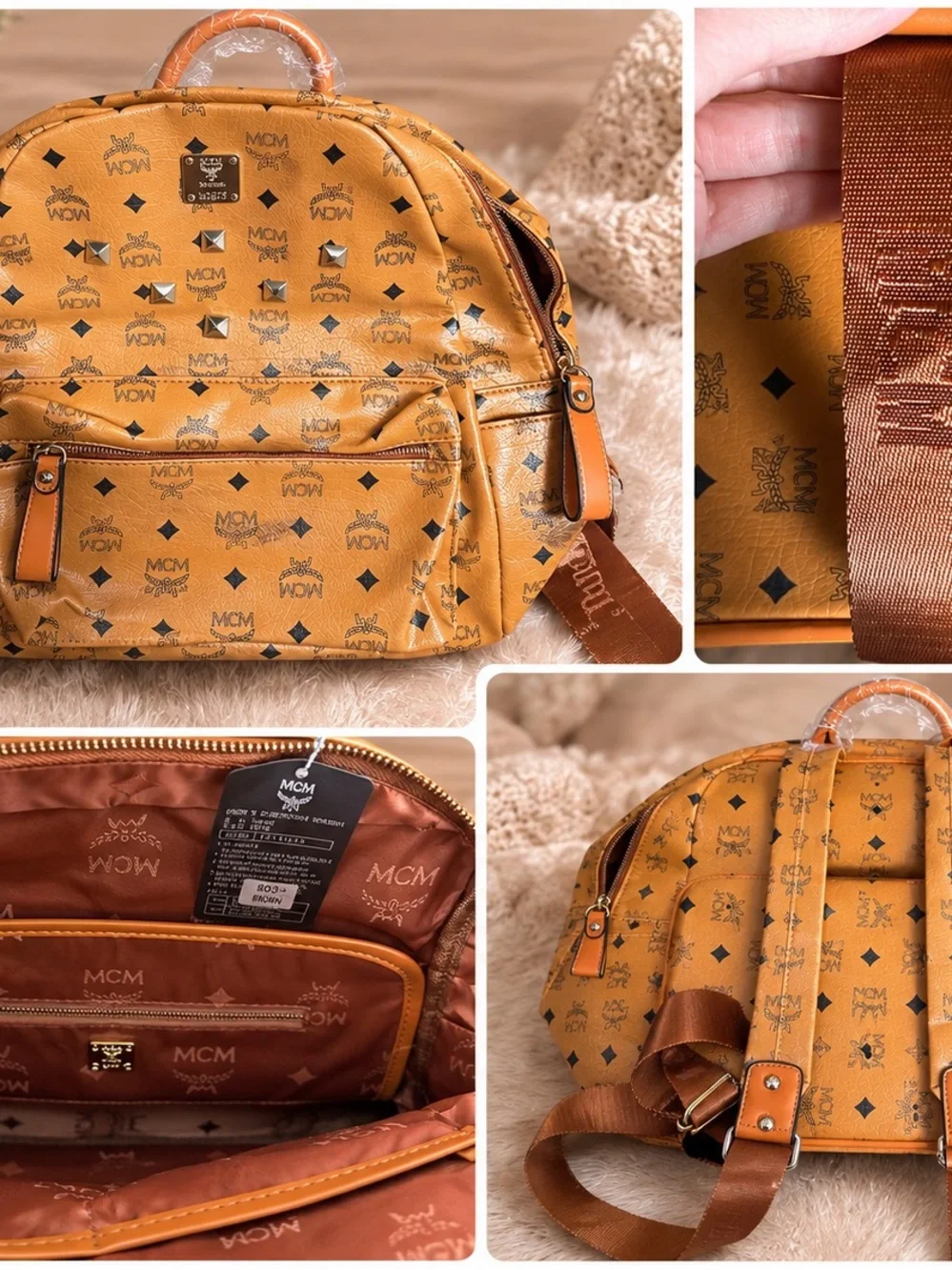 Cognac Visetos Mini Backpack - Cognac